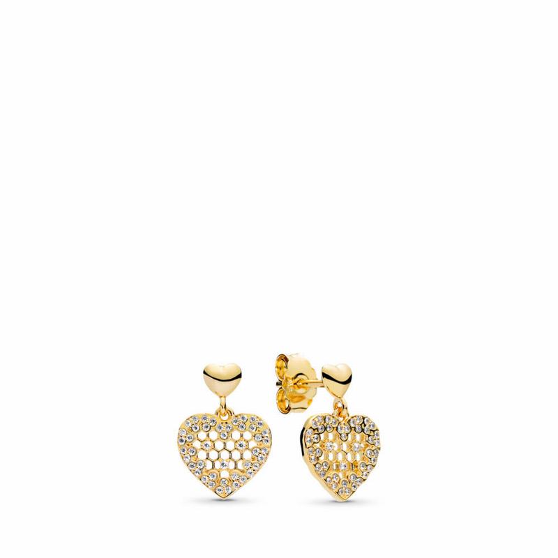 Pandora Shine™ Honeycomb Lace Dangle Earrings Ireland - 18ct Gold Plated/Cubic Zirconia - 867413BXV